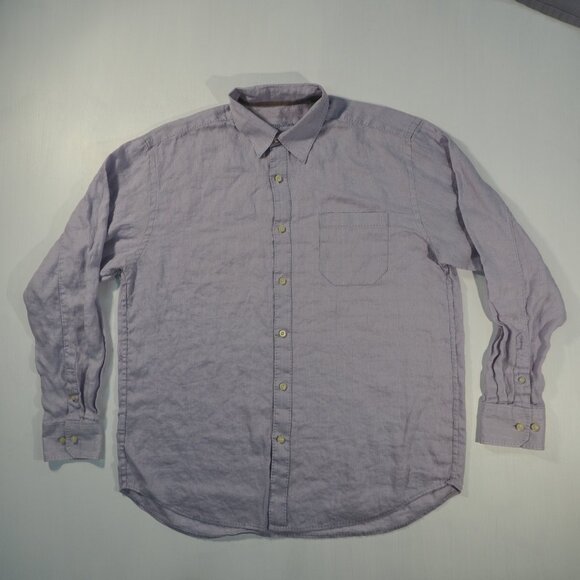 Tommy Bahama Shirt Mens Large Purple Check Monochrome Linen Beach Yacht Coastal - Picture 9 of 9